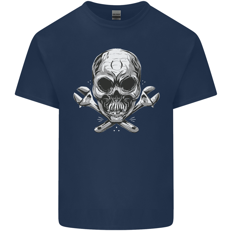 Spanner Skull Mechanic Biker Kids T-Shirt Childrens Navy Blue
