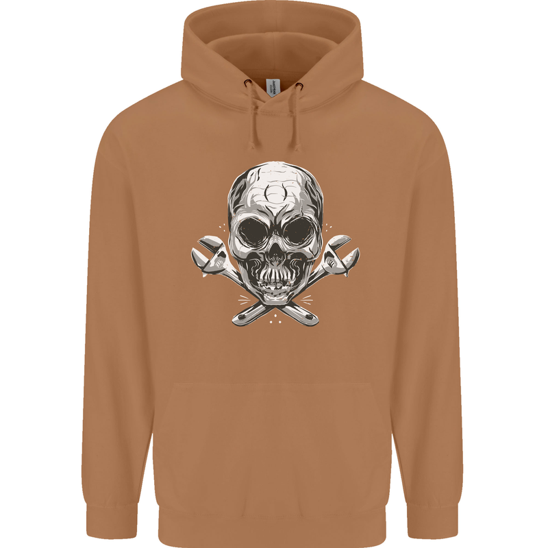 Spanner Skull Mechanic Biker Mens 80% Cotton Hoodie Caramel Latte