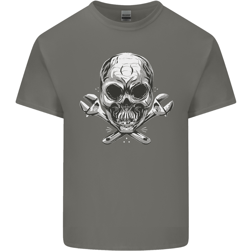 Spanner Skull Mechanic Biker Mens Cotton T-Shirt Tee Top Charcoal