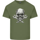 Spanner Skull Mechanic Biker Mens Cotton T-Shirt Tee Top Military Green