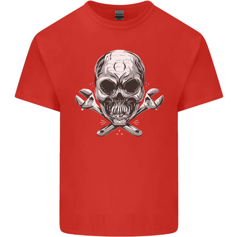 Spanner Skull Mechanic Biker Mens Cotton T-Shirt Tee Top Red