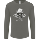 Spanner Skull Mechanic Biker Mens Long Sleeve T-Shirt Charcoal