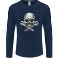 Spanner Skull Mechanic Biker Mens Long Sleeve T-Shirt Navy Blue