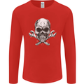 Spanner Skull Mechanic Biker Mens Long Sleeve T-Shirt Red