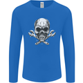 Spanner Skull Mechanic Biker Mens Long Sleeve T-Shirt Royal Blue