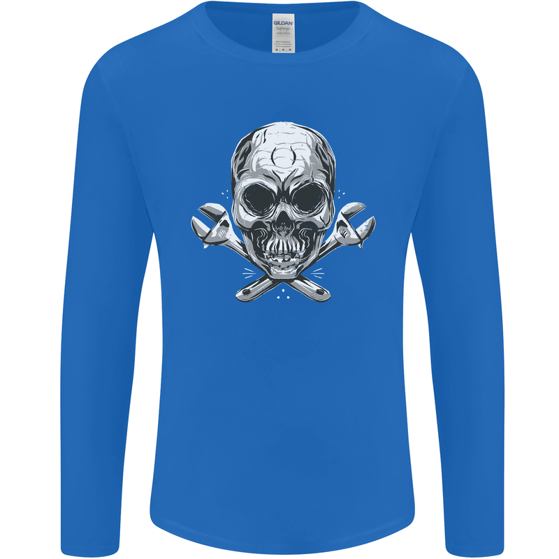 Spanner Skull Mechanic Biker Mens Long Sleeve T-Shirt Royal Blue