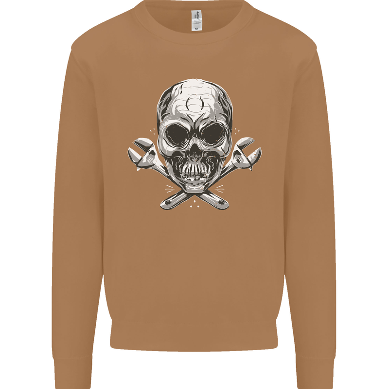 Spanner Skull Mechanic Biker Mens Sweatshirt Jumper Caramel Latte