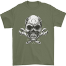 Spanner Skull Mechanic Biker Mens T-Shirt 100% Cotton Military Green
