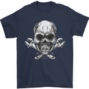 Spanner Skull Mechanic Biker Mens T-Shirt 100% Cotton Navy Blue