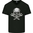 Spanner Skull Mechanic Biker Mens V-Neck Cotton T-Shirt Black