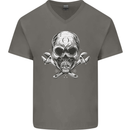 Spanner Skull Mechanic Biker Mens V-Neck Cotton T-Shirt Charcoal