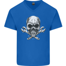 Spanner Skull Mechanic Biker Mens V-Neck Cotton T-Shirt Royal Blue