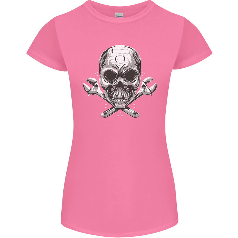 Spanner Skull Mechanic Biker Womens Petite Cut T-Shirt Azalea