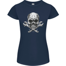 Spanner Skull Mechanic Biker Womens Petite Cut T-Shirt Navy Blue