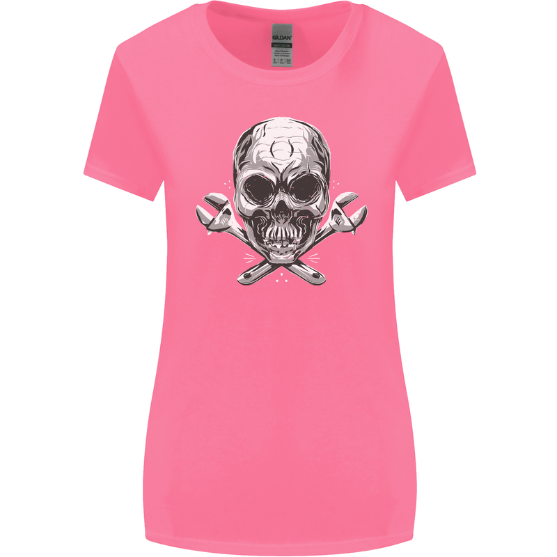 Spanner Skull Mechanic Biker Womens Wider Cut T-Shirt Azalea
