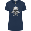 Spanner Skull Mechanic Biker Womens Wider Cut T-Shirt Navy Blue
