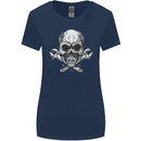 Spanner Skull Mechanic Biker Womens Wider Cut T-Shirt Navy Blue