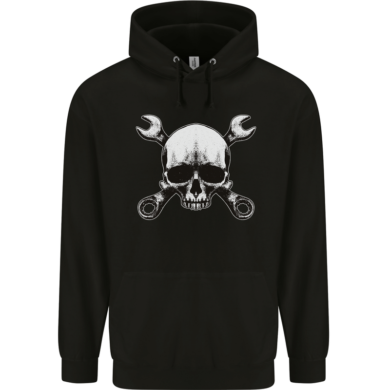 Spanner Skull Mechanic Car Biker Motorbike Childrens Kids Hoodie Black