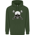Spanner Skull Mechanic Car Biker Motorbike Childrens Kids Hoodie Forest Green