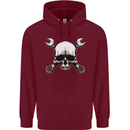 Spanner Skull Mechanic Car Biker Motorbike Childrens Kids Hoodie Maroon