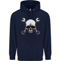 Spanner Skull Mechanic Car Biker Motorbike Childrens Kids Hoodie Navy Blue