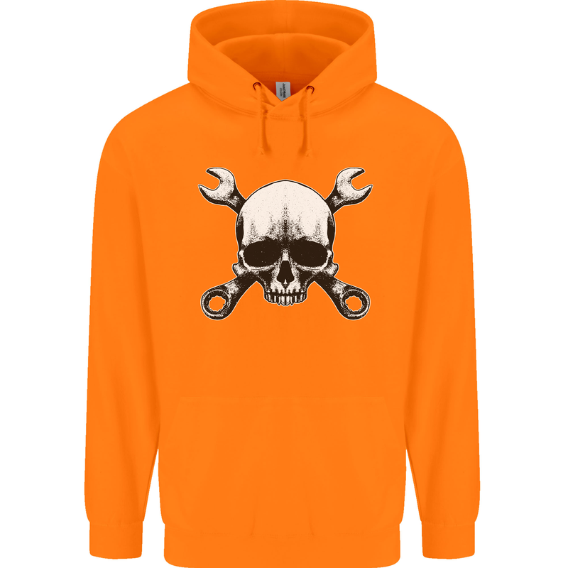 Spanner Skull Mechanic Car Biker Motorbike Childrens Kids Hoodie Orange