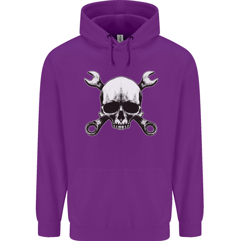 Spanner Skull Mechanic Car Biker Motorbike Childrens Kids Hoodie Purple