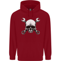 Spanner Skull Mechanic Car Biker Motorbike Childrens Kids Hoodie Red