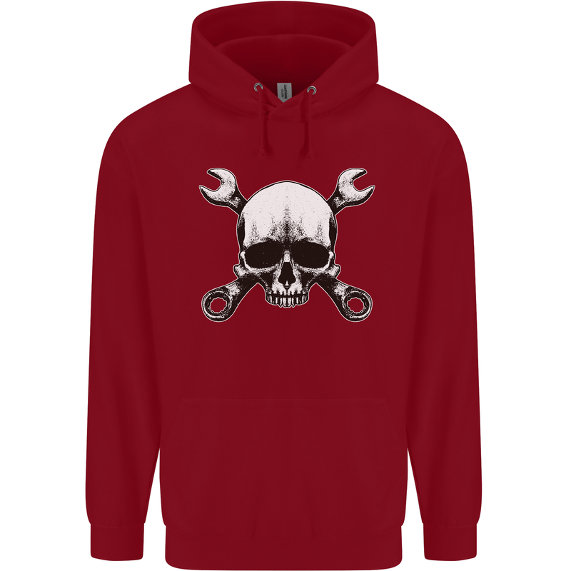Spanner Skull Mechanic Car Biker Motorbike Childrens Kids Hoodie Red