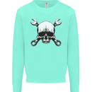 Spanner Skull Mechanic Car Biker Motorbike Kids Sweatshirt Jumper Peppermint