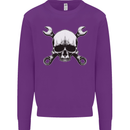 Spanner Skull Mechanic Car Biker Motorbike Kids Sweatshirt Jumper Purple
