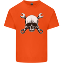 Spanner Skull Mechanic Car Biker Motorbike Kids T-Shirt Childrens Orange