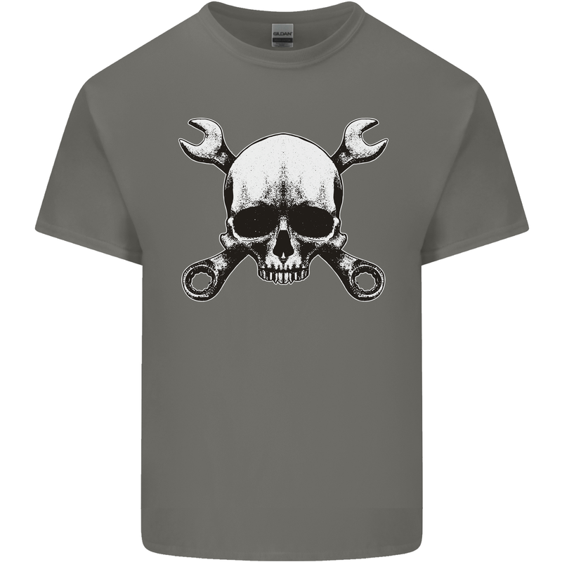 Spanner Skull Mechanic Car Biker Motorbike Mens Cotton T-Shirt Tee Top Charcoal