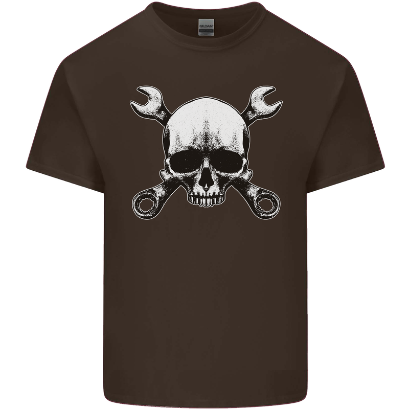 Spanner Skull Mechanic Car Biker Motorbike Mens Cotton T-Shirt Tee Top Dark Chocolate