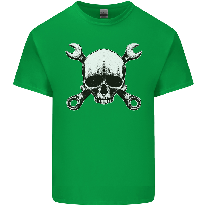 Spanner Skull Mechanic Car Biker Motorbike Mens Cotton T-Shirt Tee Top Irish Green