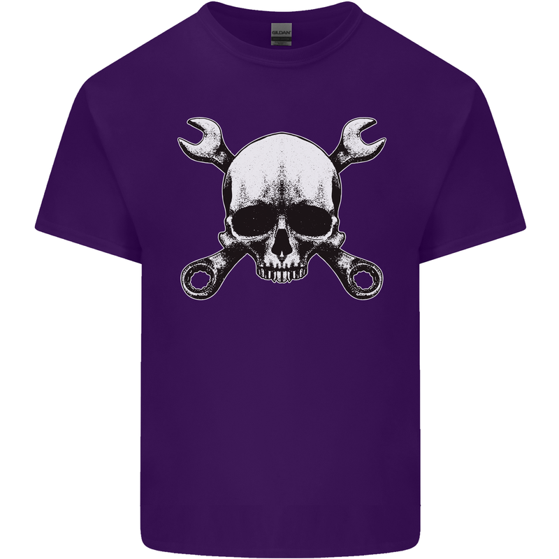 Spanner Skull Mechanic Car Biker Motorbike Mens Cotton T-Shirt Tee Top Purple