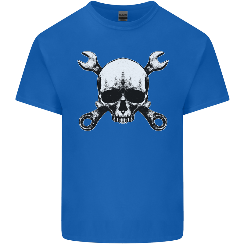 Spanner Skull Mechanic Car Biker Motorbike Mens Cotton T-Shirt Tee Top Royal Blue