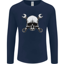 Spanner Skull Mechanic Car Biker Motorbike Mens Long Sleeve T-Shirt Navy Blue