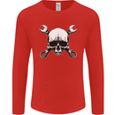 Spanner Skull Mechanic Car Biker Motorbike Mens Long Sleeve T-Shirt Red
