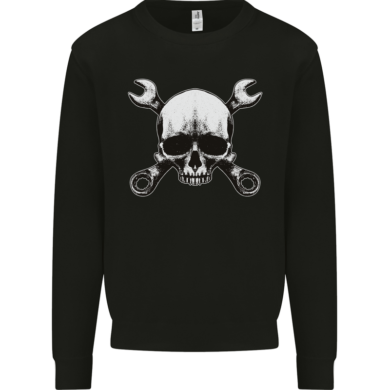 Spanner Skull Mechanic Car Biker Motorbike Mens Sweatshirt Jumper Black