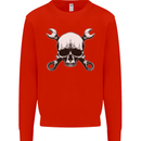 Spanner Skull Mechanic Car Biker Motorbike Mens Sweatshirt Jumper Bright Red