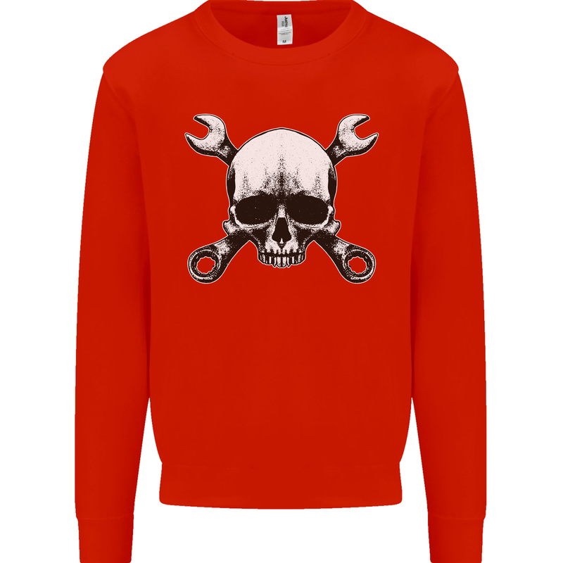 Spanner Skull Mechanic Car Biker Motorbike Mens Sweatshirt Jumper Bright Red