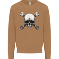 Spanner Skull Mechanic Car Biker Motorbike Mens Sweatshirt Jumper Caramel Latte