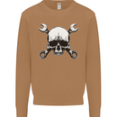 Spanner Skull Mechanic Car Biker Motorbike Mens Sweatshirt Jumper Caramel Latte