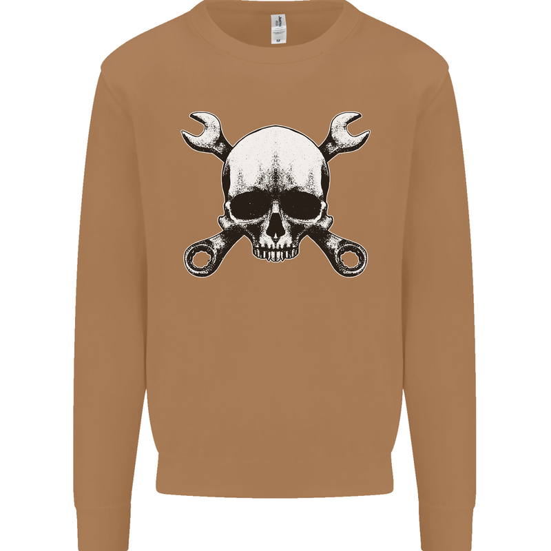 Spanner Skull Mechanic Car Biker Motorbike Mens Sweatshirt Jumper Caramel Latte