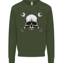 Spanner Skull Mechanic Car Biker Motorbike Mens Sweatshirt Jumper Forest Green
