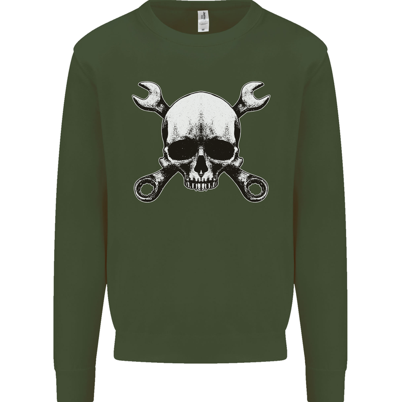 Spanner Skull Mechanic Car Biker Motorbike Mens Sweatshirt Jumper Forest Green
