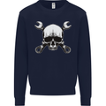 Spanner Skull Mechanic Car Biker Motorbike Mens Sweatshirt Jumper Navy Blue