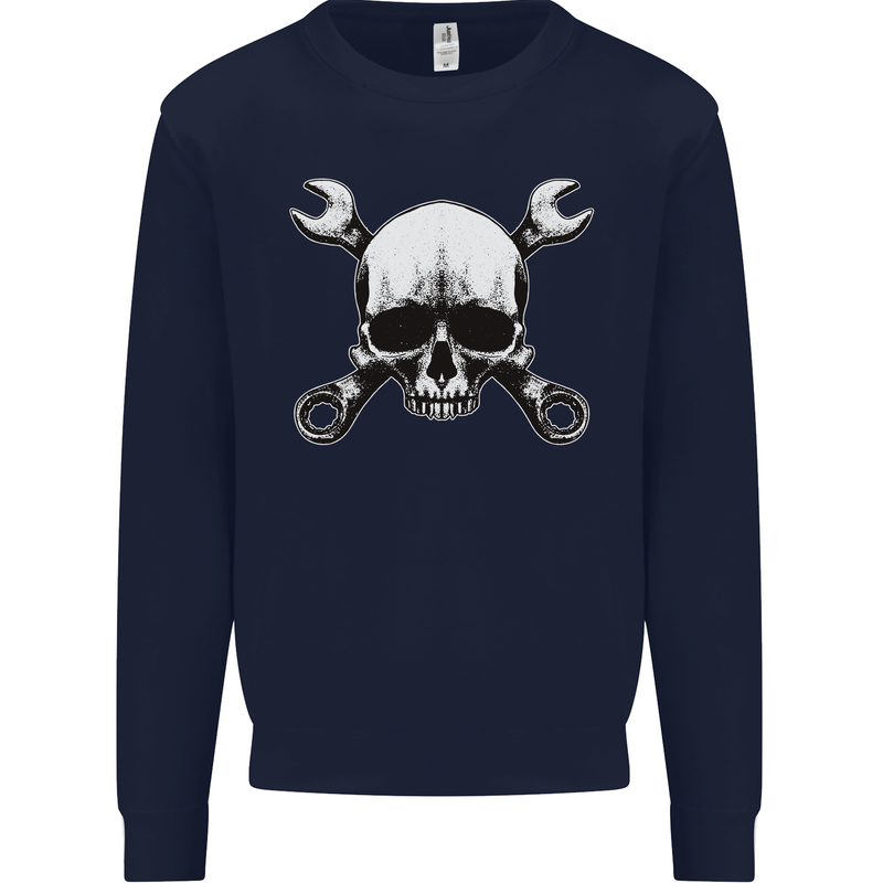 Spanner Skull Mechanic Car Biker Motorbike Mens Sweatshirt Jumper Navy Blue