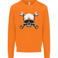 Spanner Skull Mechanic Car Biker Motorbike Mens Sweatshirt Jumper Orange